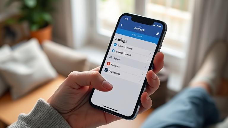 alt_text: Person holds iPhone with Facebook settings open, highlighting "Delete Account" option.