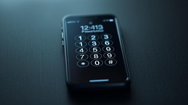 alt_text: Sleek iPhone with passcode keypad, glow highlights, symbolizing security and access.