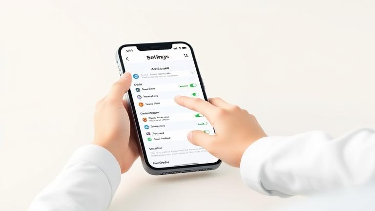 alt_text: Person on screen with Settings menu, "Delete Account" hint, modern, neutral tones.