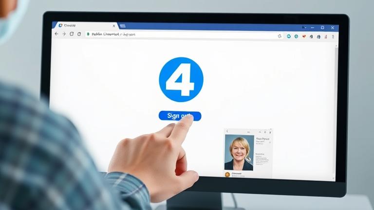 alt_text: Person signs out of Channel 4 on device, with logo and interface cues in a modern setting.