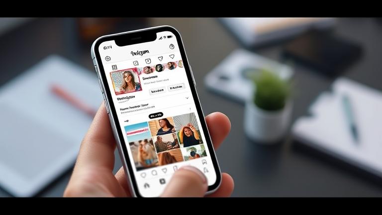 alt_text: Instagram profile on phone showing public reshares, comments, and vibrant interface.