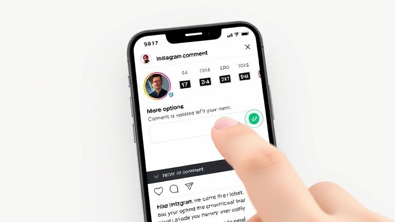 alt_text: Smartphone Instagram comments with options to delete or edit, finger about to tap menu.