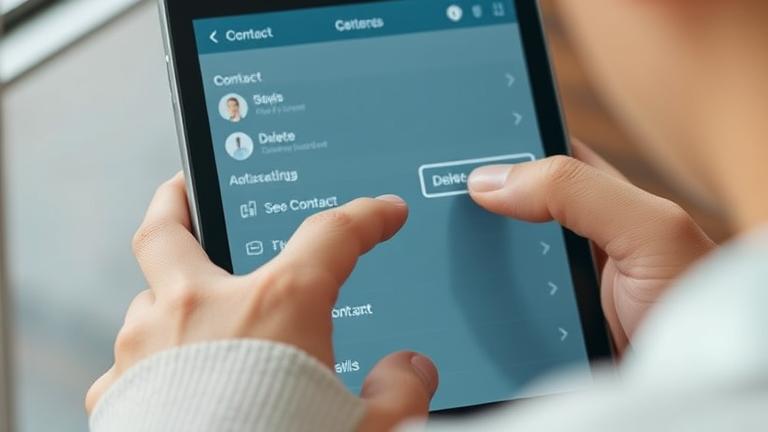 alt_text: Person edits contact on device, highlighting settings or delete option in realistic UI.