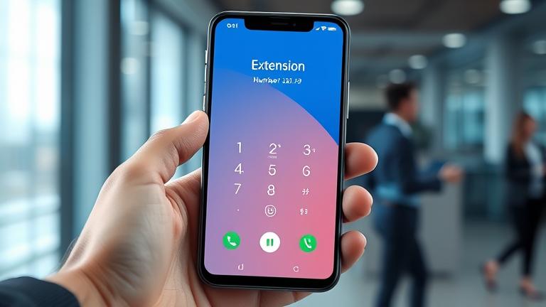 alt_text: Android phone dialing an extension in a professional office setting.