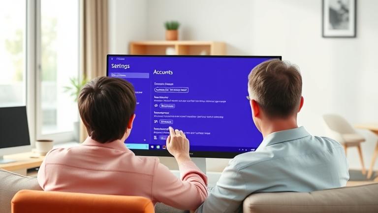 alt_text: Person using Windows 10 computer in modern office, focusing on removing a Microsoft account.