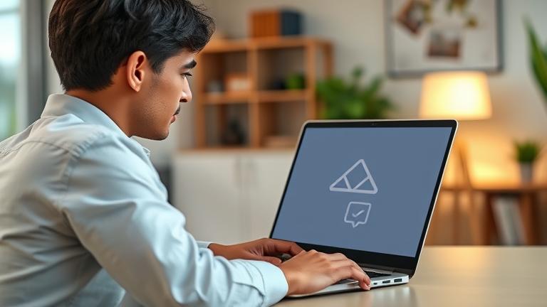 alt_text: Person managing Yahoo emails at a desk, clicking the delete icon with a modern workspace.