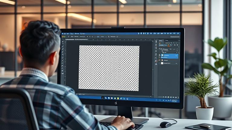 alt_text: Photoshop workspace showing selection resize with marquee and transform box in a modern desk.