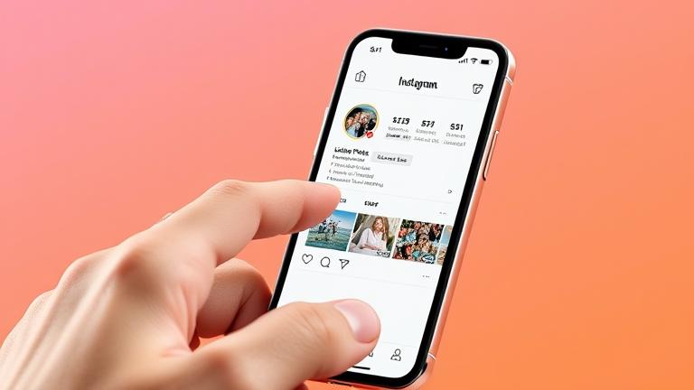 alt_text: Smartphone showing liked posts on Instagram with tapping and scrolling gestures.