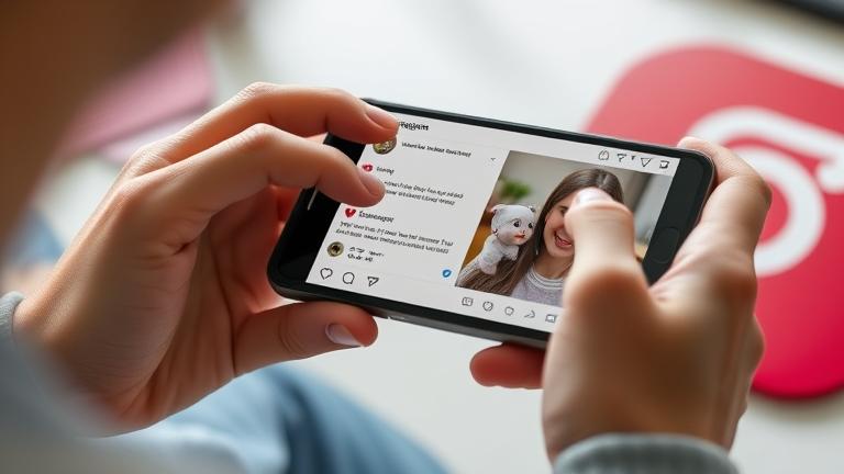 alt_text: Person viewing favorite comments on Instagram feed, with hearts and clean interface.