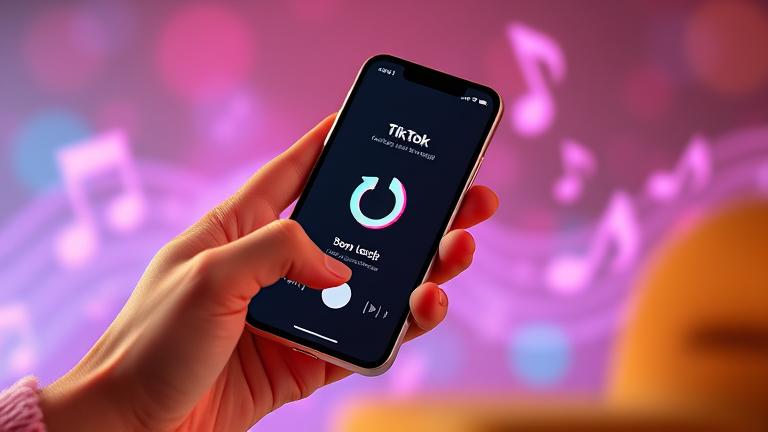 alt_text: Person using TikTok, focusing on song loop button with vibrant musical background.