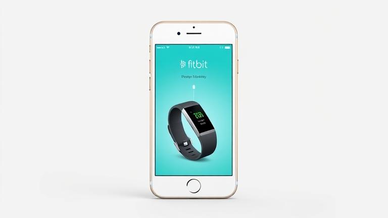 alt_text: iPhone 6 with Fitbit app open, connected to a Fitbit device via Bluetooth.