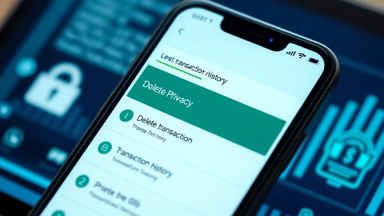 alt_text: PhonePe app screen showing transaction history options for delete/clear, emphasizing privacy.