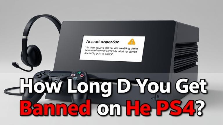 alt_text: PS4 with warning alert, controller, headset, user icon; prompts about ban duration.