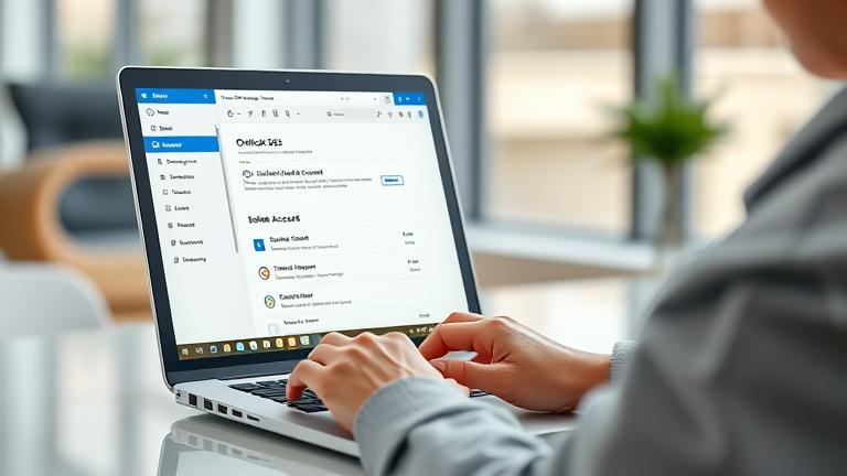 alt_text: Person managing Outlook 365 account confidently in a professional setting.