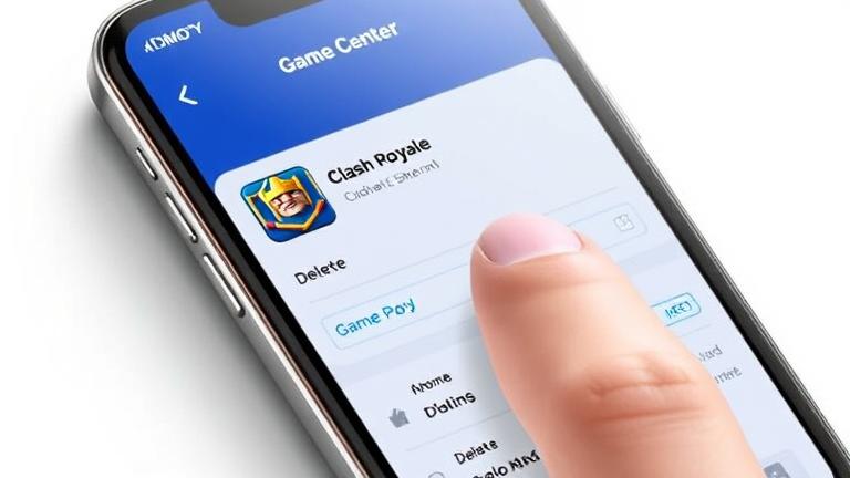 alt_text: iPhone screen showing Clash Royale being deleted from Game Center.