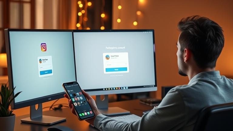 alt_text: Person reactivates Instagram on device with friendly, digital background and warm lighting.