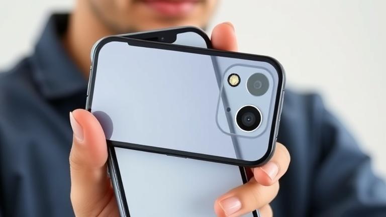 alt_text: iPhone 11 camera app open, focusing on bottom lens, held by a person in a modern setting.