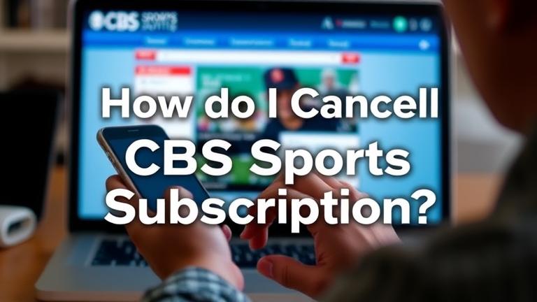alt_text: Person using devices with CBS Sports app visible, focusing on cancellation guide.