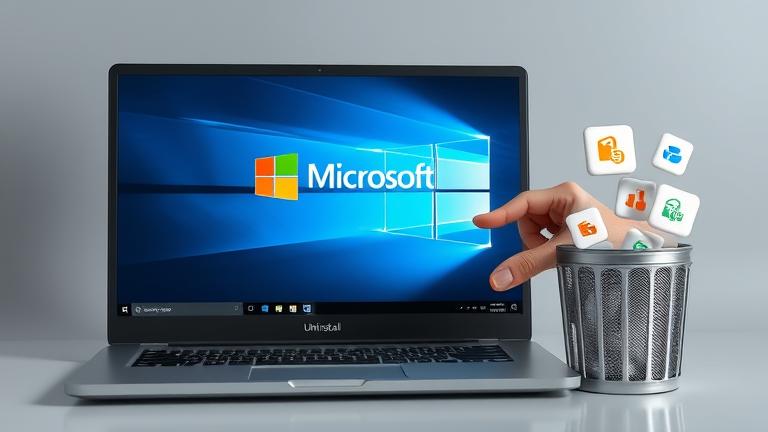 alt_text: Person uninstalling Microsoft software on Windows, symbolized by a trash bin icon.