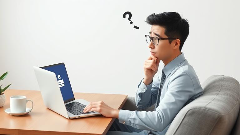alt_text: Person considers deleting Facebook, with devices, icons, and privacy symbols in a professional setting.