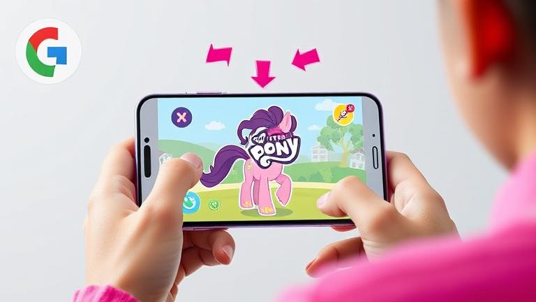 alt_text: Smartphone with My Little Pony game, transfer icons, and cheerful colors show game migration.