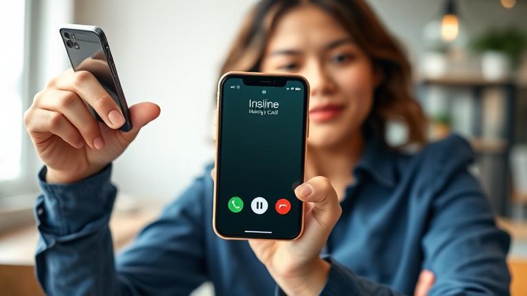 alt_text: Person ignores an incoming call on iPhone with calm, everyday setting background.