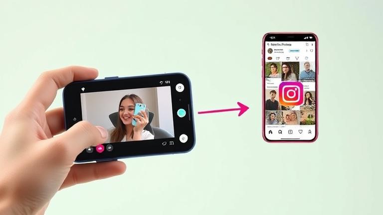 alt_text: Smartphone shows TikTok video sharing to Instagram story with colorful, clear overlay icons.