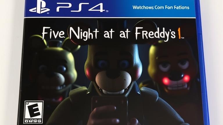 alt_text: PS4 cover art for Five Nights at Freddy's 1, dark animatronics in shadows, eerie lighting.