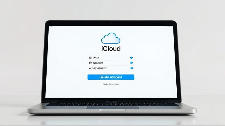 alt_text: Apple device with iCloud settings and delete option, clean modern background.