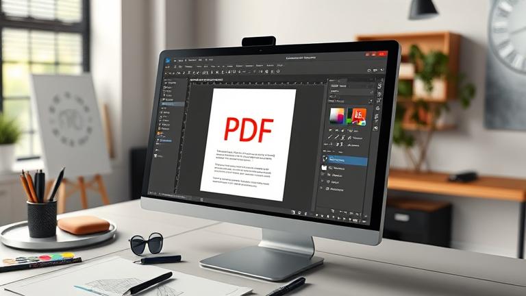 alt_text: Close-up of Adobe Illustrator transforming a PDF into vector art in a creative workspace.