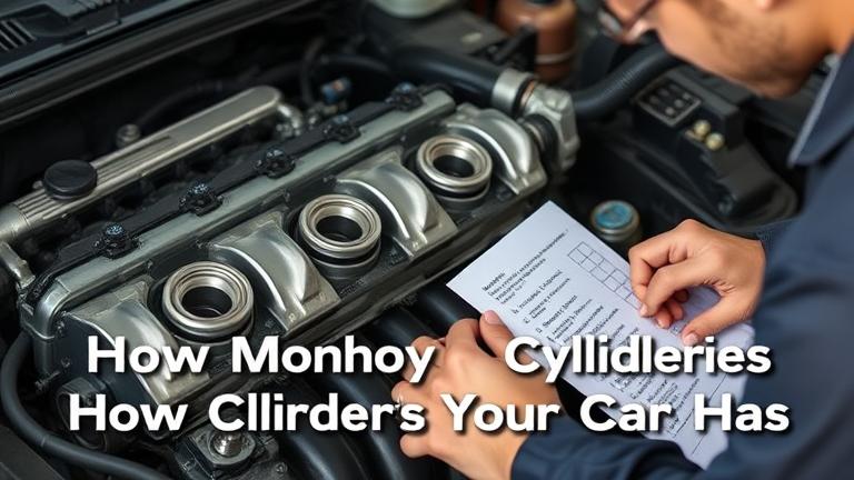 alt_text: Car engine close-up with mechanic examining a diagram; title "How to Find Out How Many Cylinders Your Car Has".