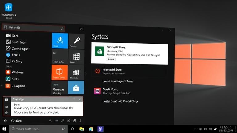 alt_text: Windows 10 desktop with Start menu open, highlighting Microsoft Store removal options.
