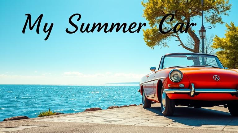 alt_text: Classic car by a sparkling lake on a sunny summer day with people enjoying the scene.