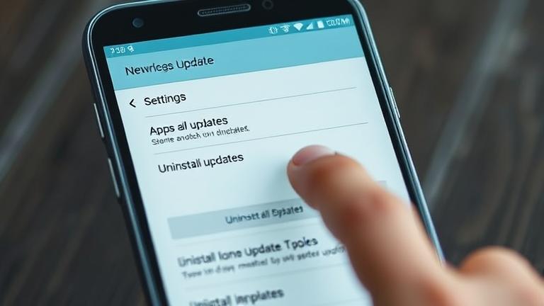 alt_text: Android settings screen with a hand tapping "Uninstall updates" on an app.