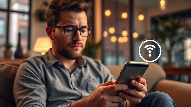 alt_text: Person fixing their Android phone in cozy setting, regaining Wi-Fi connection with signals.