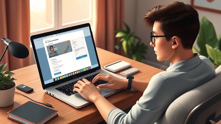 alt_text: Person at desk logging out of Wattpad on laptop, focused, in cozy setting.