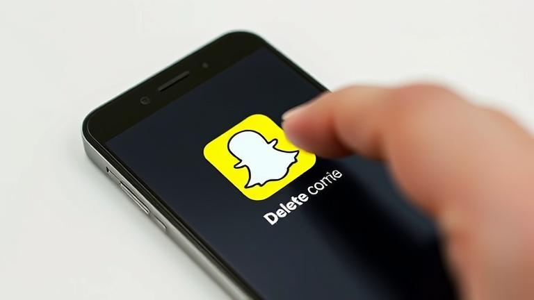 alt_text: Smartphone with Snapchat icon, finger near delete option, suggesting account removal.