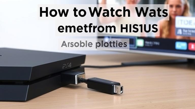 alt_text: PS4 connected to TV with USB, showing movie, PNG icons, and overlay "How to Watch Movies from USB on PS4".