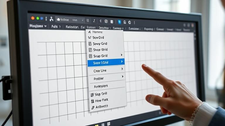 alt_text: Person uses Adobe Illustrator on screen to enable and customize grid lines.