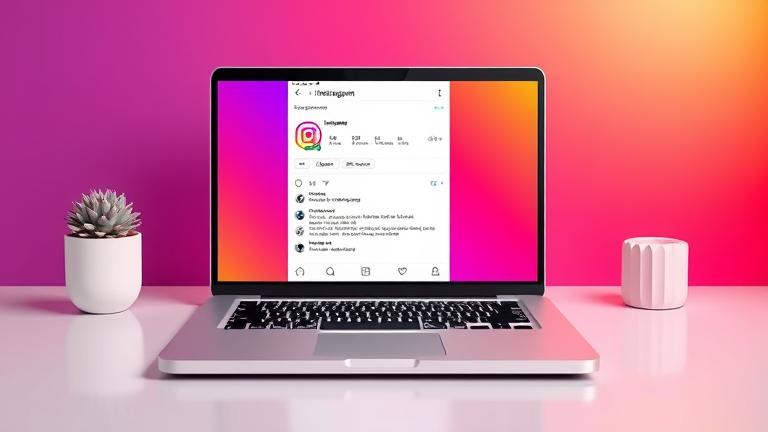 alt_text: Laptop screen showing Instagram delete option with trash icon and vibrant Instagram colors.