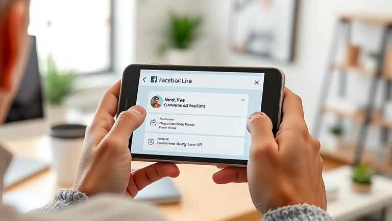 alt_text: Person managing Facebook Live, disabling comments and reactions, in a modern workspace.