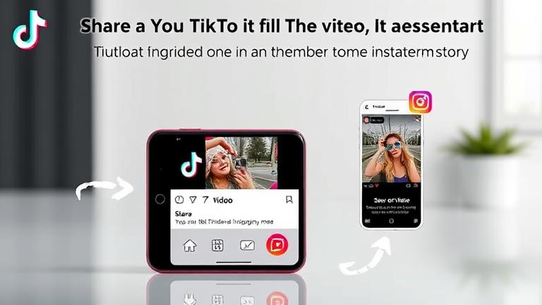 alt_text: Smartphone showing TikTok and Instagram sharing steps with logos and arrows.