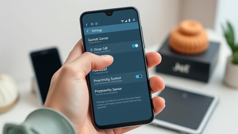 alt_text: Person disables Proximity Sensor on Android in a modern, well-lit workspace.