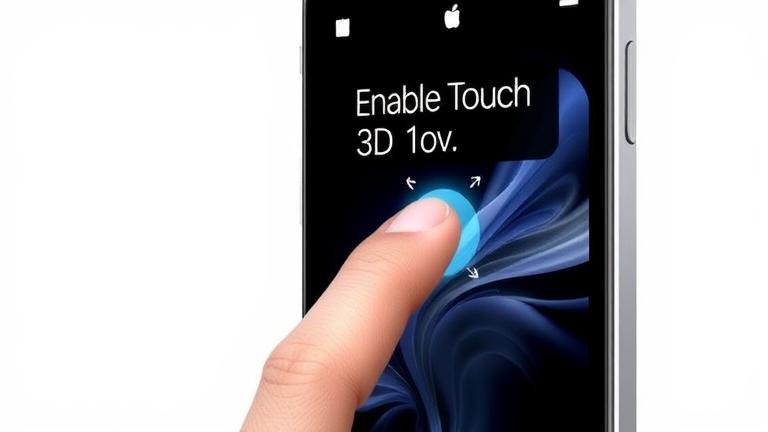 iPhone SE pressing screen with ripples, overlay icons, and "Enable 3D Touch" text.