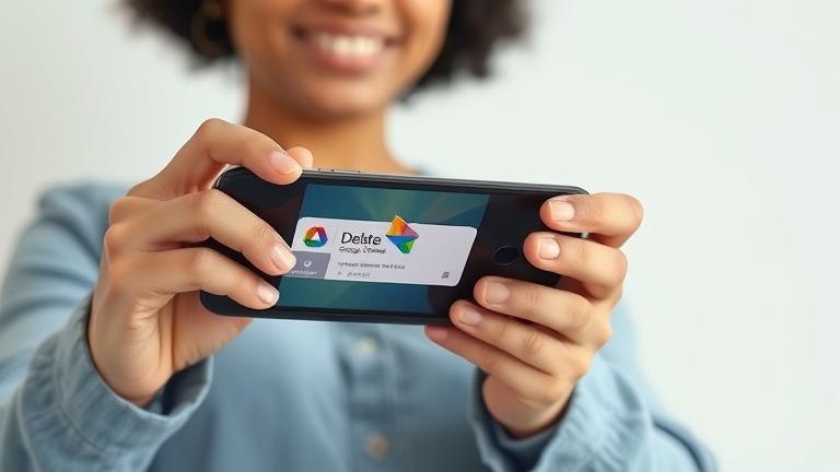 alt_text: Person managing Google Photos on device, highlighting account control and privacy.