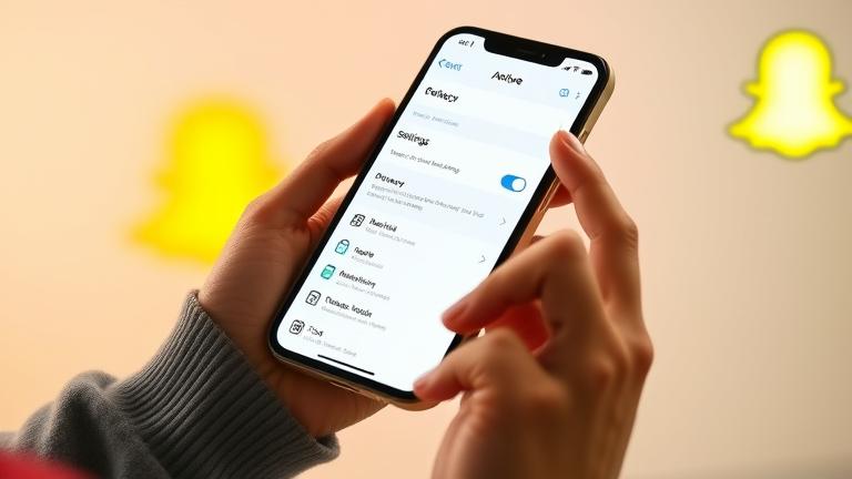 alt_text: Person holding smartphone with Snapchat open, emphasizing privacy, settings, and user control.