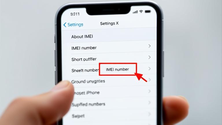 alt_text: iPhone XR screen showing "About" section with IMEI, highlighting how to find it.