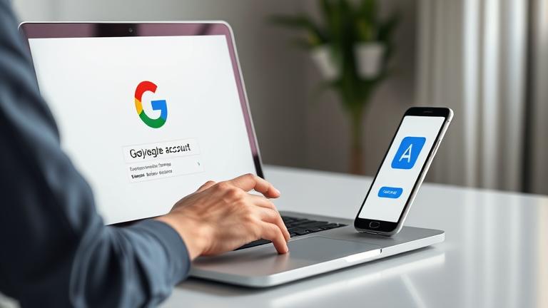 alt_text: Person deletes Google account on device; icons, trash bin symbolize permanent removal.