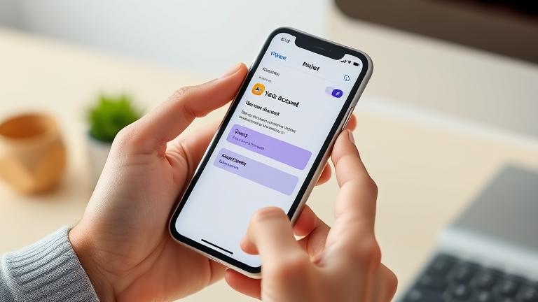 alt_text: Person deleting Yahoo account on iPhone in a modern workspace, focused on app settings.