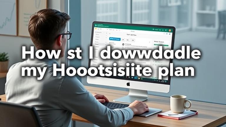 A person at a desk managing Hootsuite plan options on their computer, with notes and coffee nearby.